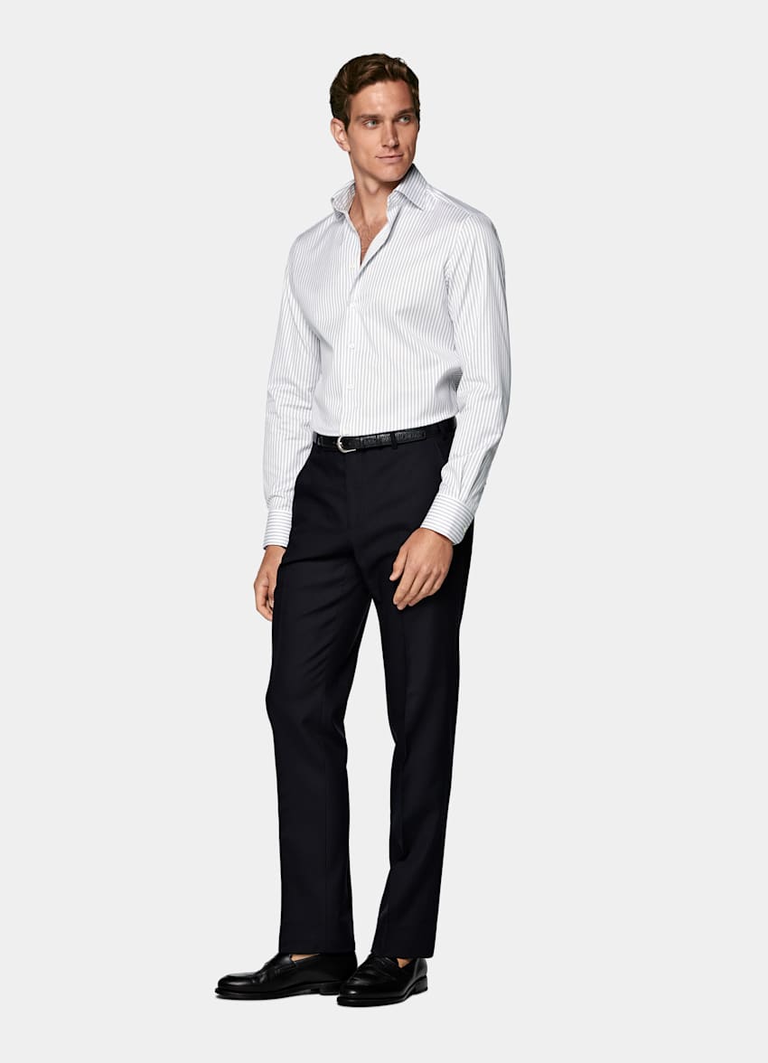 Navy Striped Widespread Collar Shirt